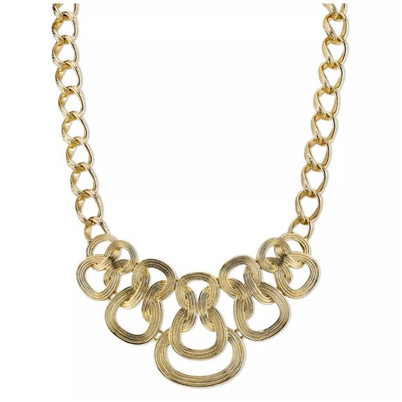 2028 Gold-Tone Ornate Link Statement Necklace 16" Adjustable - Picture 1 of 3